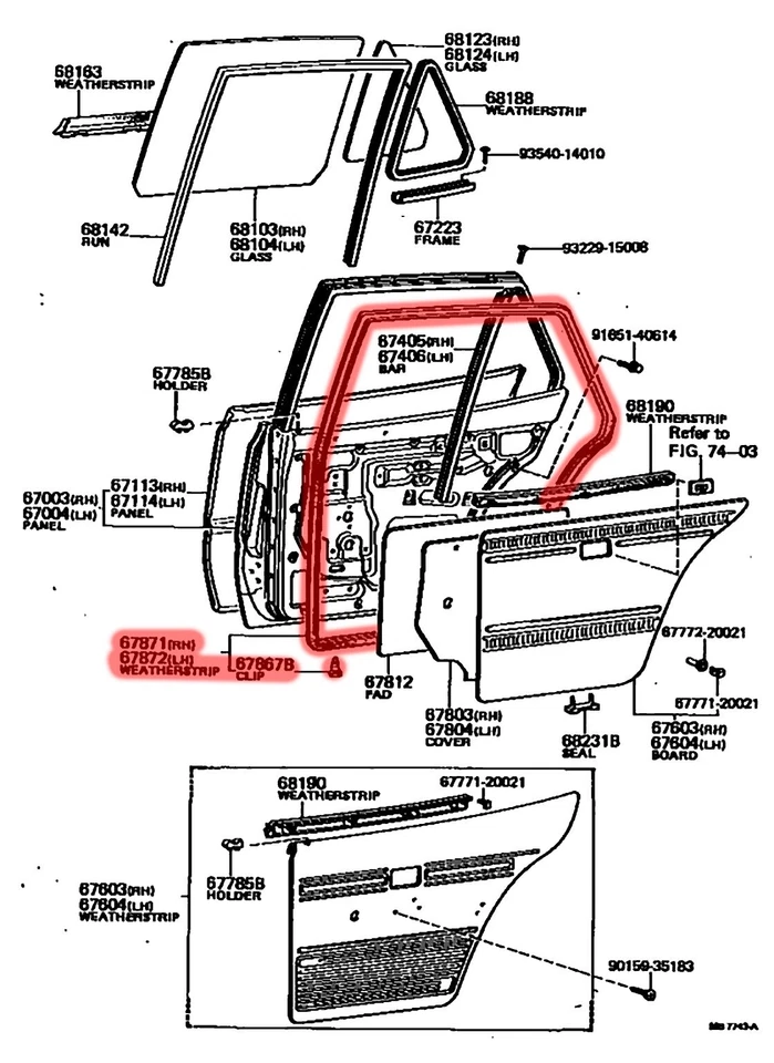 1973-1979 for TOYOTA Corona T100 RT100 RT104 sedan door weatherstrip rubber seal - Изображение 4 из 4