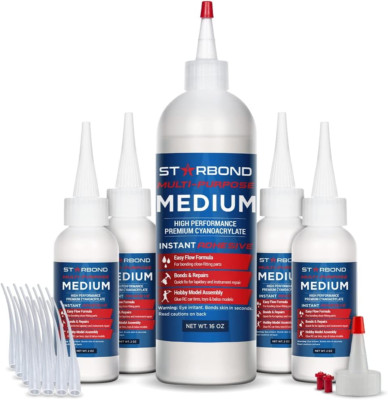 Premium CA Super Glue 16 Oz Refill Kit with Tips & Bottles for Crafts