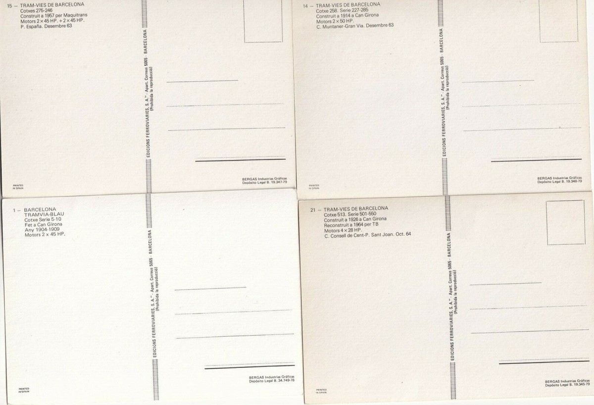 Tram Cars Barcelona Spain unused 1979 postcards UK