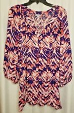 Women's Top Red White & Blue Chevron Design Blouse V-Neck POROPHROSE Size 3X