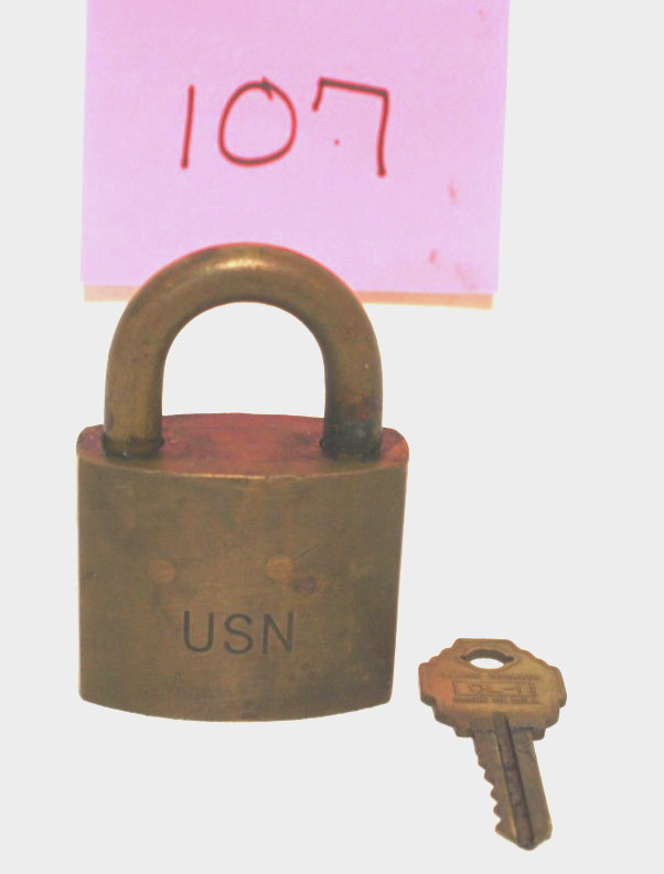 VINTAGE BRASS USN NAVY CORBIN CABINET LOCK PADLOCK NICE WITH ORIGINAL KEY USA
