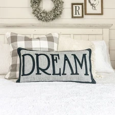 Decorative Bed Pillow Dream Black Velvet Metallic Silver Boho Farmhouse Guest