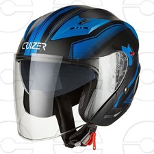 Casque de moto scooter Jet approuvé Cruizer double visière noir mat bleu graphiq