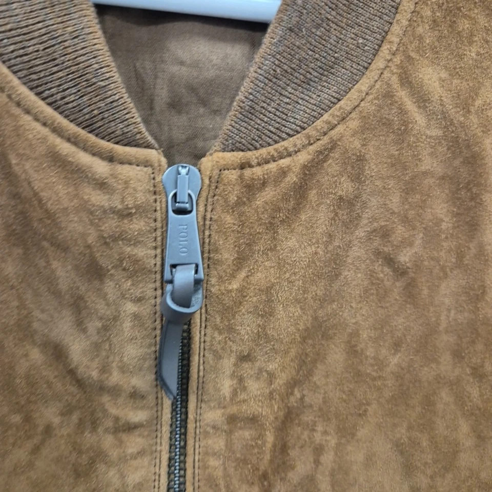 Ralph Lauren Polo Brown Soft Suede Goat Leather Bomber Jacket Coat Size Large - Image 2 of 4