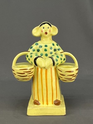 HB Quimper France Art Deco Becassine Figural 9'' 2- Light Candle Holder c. 1920 s