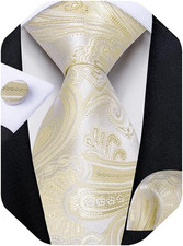 Mens Tie Set Silk Solid Paisley Necktie and Pocket Square Cufflinks Classic Form