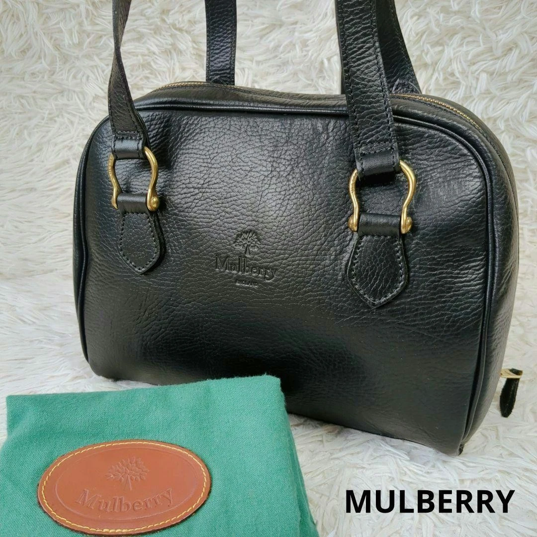 Mulberry Tote Bag Borsa a Tracolla Logo Pelle Grana Nera 0101302K Autentica