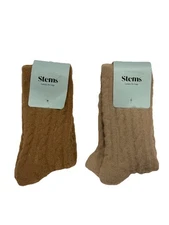 2 Pairs New Women's STEMS Taupe Grey Winter Plush Cable Socks One Size