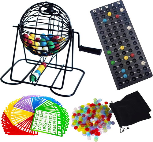 UVVRUR Jeu De Bingo Complet - Tambour Métal, 75 Boules, 500 Cartes - Soirée Familiale