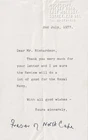 Letter Signed by Lord Fraser of North Cape GCB, KBE  WW1 Veteran Gallipoli Campa