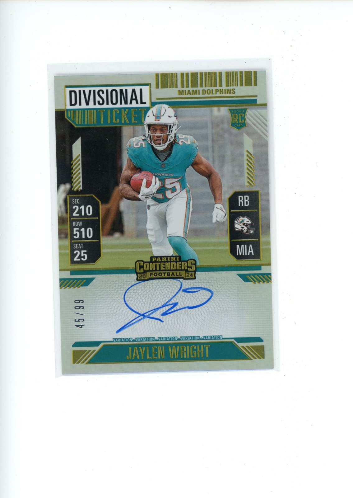 2024 Contenders Jaylen Wright #132 Rookie Divisional Ticket Variation Auto 45/99