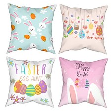Jbralid Easter Throw Pillow Covers Cartoon Easter Bunny Eggs Decorative