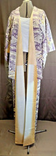 VINTAGE TRADITIONAL SILK JAPANESE HANDMADE KIMONO-PURPLE PRINT DESIGN-1950S-LONG