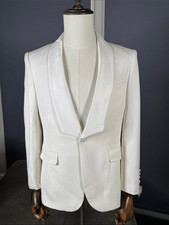 Men  s Teens White Satin Shawl Lapel Formal Tuxedo Jacket Blazer Size 32 NWT