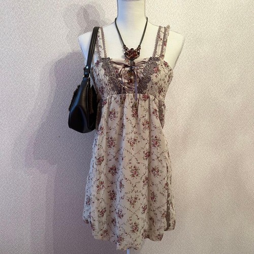 Y2K Heisei Axes Femme Floral Frill Mini Dress Princess Gothic For 14Y+ Japan