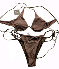 Women's ZAFUL Two Piece Bikini Underwire Criss Cross Back Side Tie Bottom Sz XL