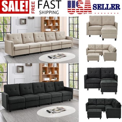 Modern 7 Seat Modular Sectional Sofa Couch Fabric Upholstered Sofa Living Room