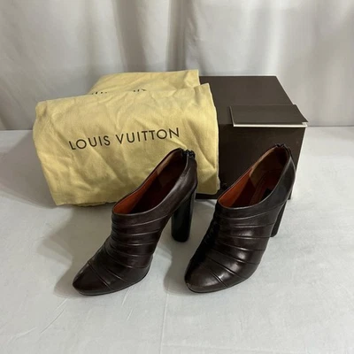 LOUIS VUITTON Bottes Courtes En Cuir À Talon 36.5 Marron Talon 11cm Femme - Photo 1/4