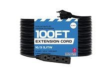 3 Outlet Power Strip Outdoor Extension Cord 100 ft, 16/3 Weatherproof Heavy D...