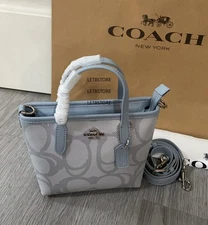 City Mini Tote Bag In Sketch Signature Canvas CBM64 Silver/Ice Blue NWT