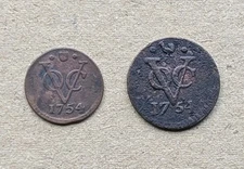 SET Nominal 1754 Half 1/2 & 1 Duit Netherlands VOC New York Penny Coin_Z204
