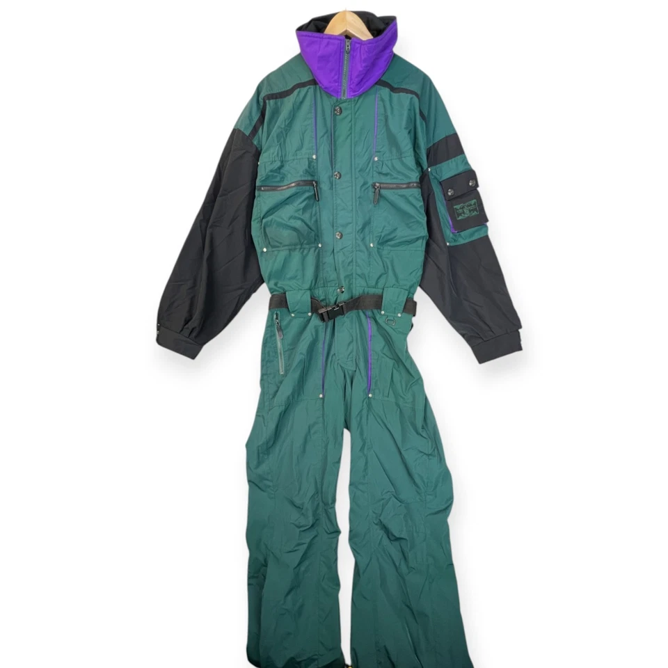 Vtg Obermeyer One-Piece Ski Suit Men Large Color Block 80s-90s Bastille 2 Green - Image 2 of 4