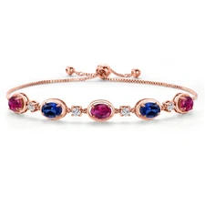 18K Rose Gold Plated Silver Created Ruby and Created Sapphire and Lab Grown