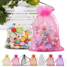 100 Pack Assorted Colors Organza Bags, 5x7 Inch Mesh Bags Drawstring, Organza...