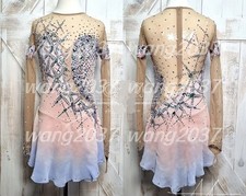 Ice skating dress Competition Figure Skating Twirling Costume pink blue dyeing