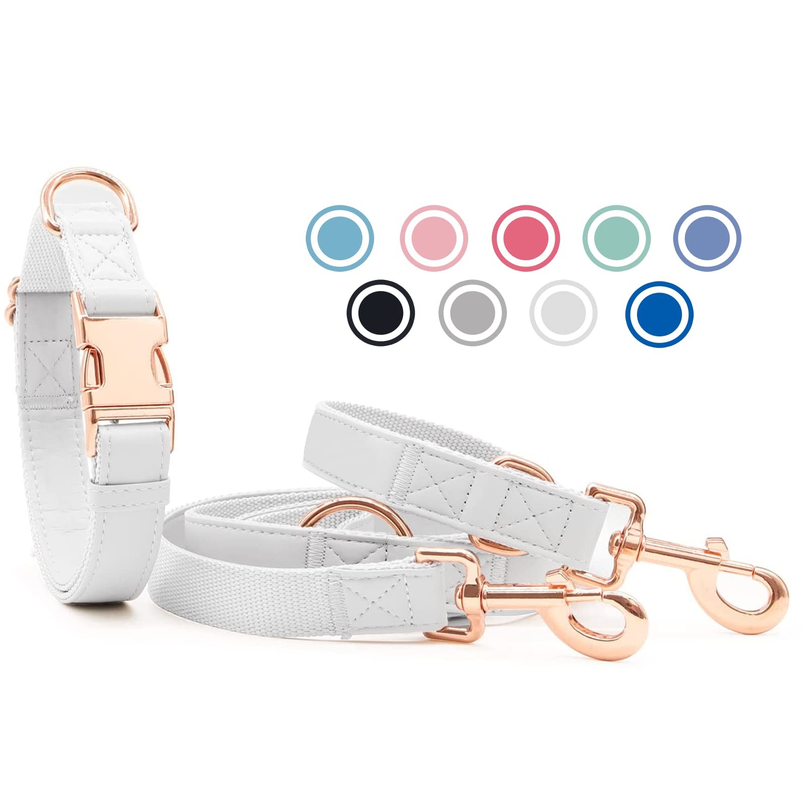 Collier de chien luxe et laisse en cuir souple cousu main avec boucles laiton