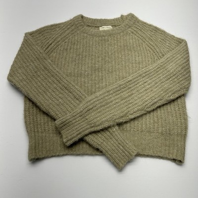 SEE U SOON Women s Tan Ribbed Cropped Sweater S Wool Blend SOFT FISHERMAN 