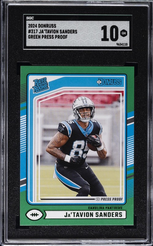 2024 DONRUSS GREEN PRESS PROOF #317 JA'TAVION SANDERS ROOKIE RC SGC 10