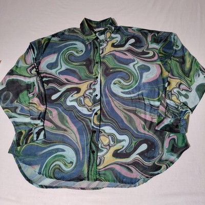 Stradivarius Women Multicolor Casual India Shirt Size L Sheer L/S - Imperfect