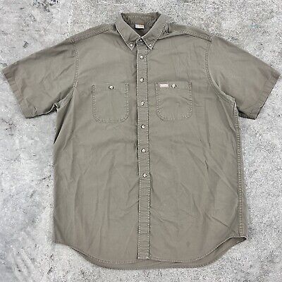 Carhartt Short Sleeve Tony Shirt Beige Workwear Button Up T Shirt Size ...