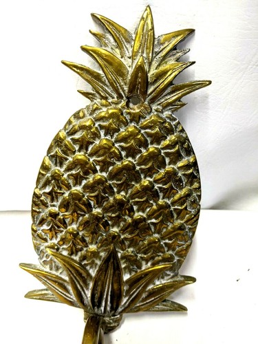 VINTAGE Set Solid BRASS PINEAPPLE WALL SCONCES CANDLE HOLDERS 10" High Heavy - Picture 4 of 4