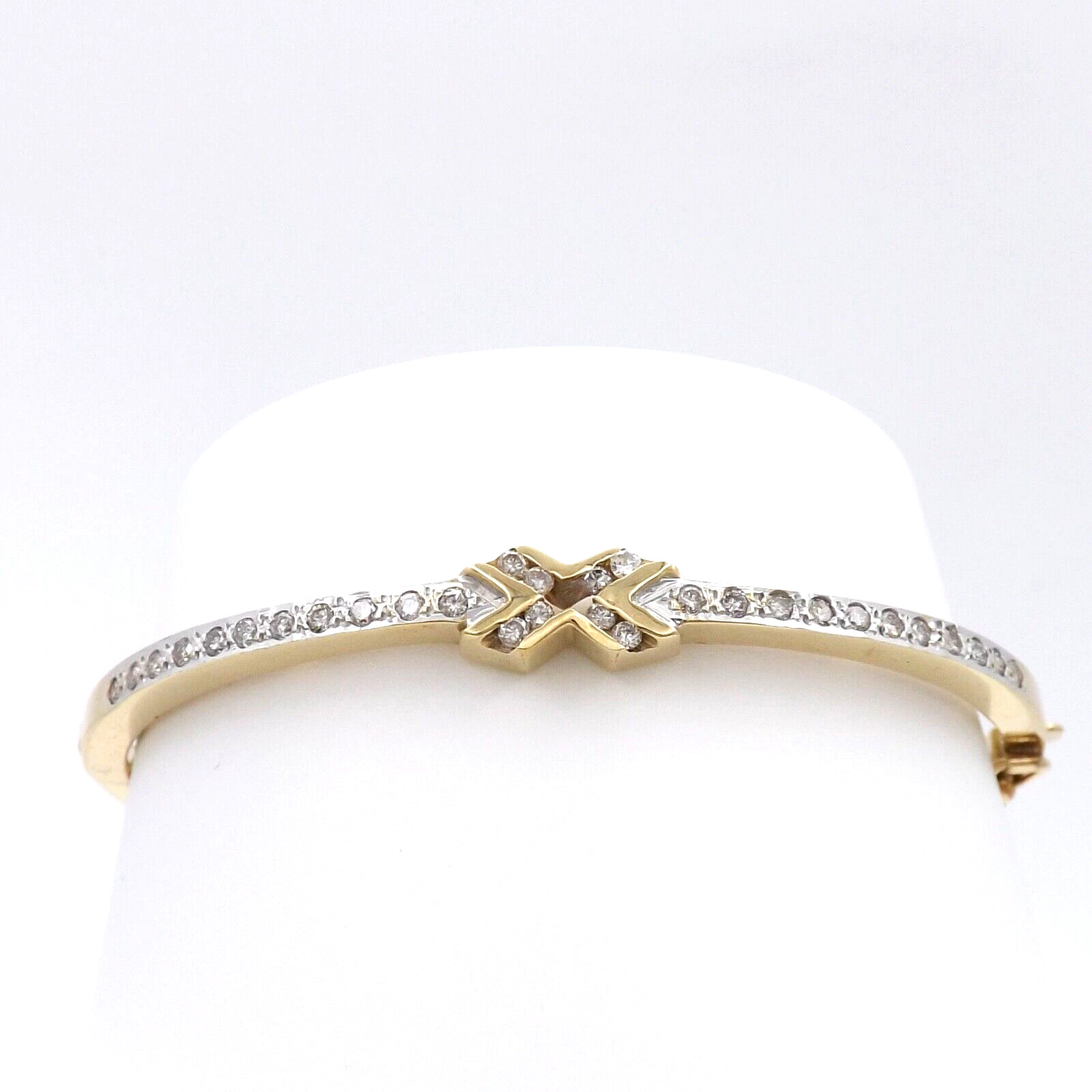 Solid Gold Natural Diamond X Hinged Bangle Bracel… - image 9