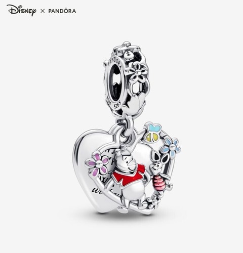 PANDORA Disney Winnie Puuh & Ferkel Herz Doppelter Charm Anhänger  925 Silber - Bild 1 von 5