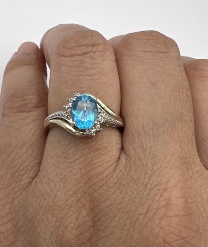 Anello Alwand Vahan AV argento 925 oro 10 kt accento diamante topazio blu misura 6,75 - Foto 2 di 12
