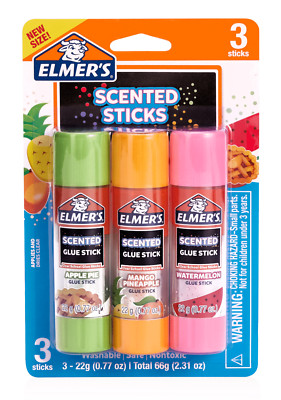 Elmer's 3 Scented Glue Sticks Apple Mango Pineapple and Watermelon Size 2.31 oz