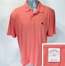 Brooks Brothers XL Short Sleeve Polo Pink Salmon Shirt Smooth Cotton 2 Button