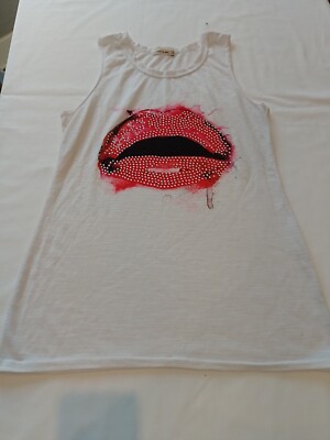 Damen Top River Island 10 Rundhals Ärmellos Weiß 22107