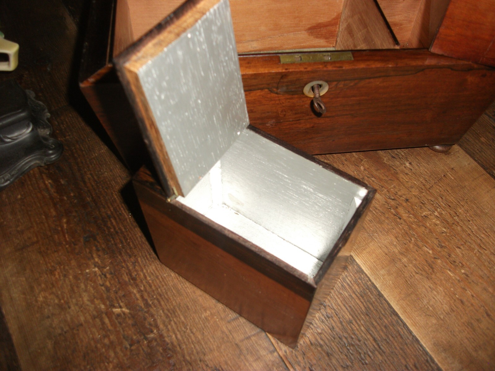 Regency Sarcophagus Shaped Wooden Tea Caddie With Key Vintage