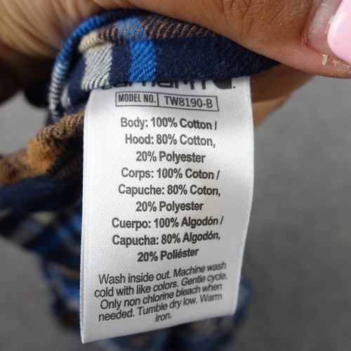 Carhartt Shirt Boys Medium 10 12 Blue Flannel Shacket Hooded Cowboy Work Wear VT - Picture 8 of 9