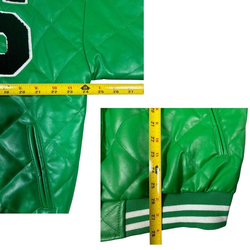 Boohoo Varsity Jacket Sz 6 Green PU Quilted Oversized Thick Bomber Biker Y2K - Picture 11 of 12