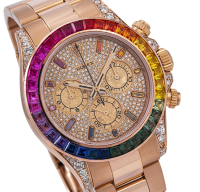 Rolex 40MM Daytona Rose Gold Custom Rainbow Pave Dial & Bezel