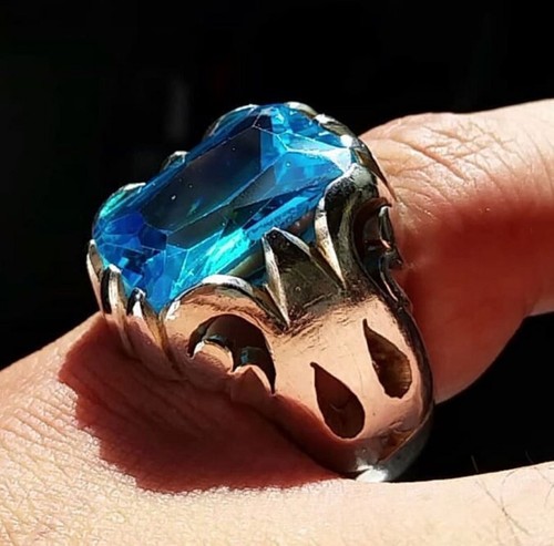Solid 925 Sterling Silver Sky Blue Topaz Zircon Cut Gemstone Designer Men's Ring - Picture 9 of 12