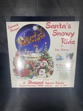 SunsOut Shaped Jigsaw Puzzle SANTA'S SNOWY RIDE 1000 pc 34" X 26" Christmas NEW