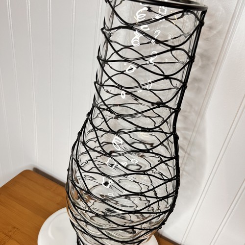 Vintage 17.5“ Caged Fishing Nets Metal Wire Blown Clear Bubble Glass Vase NICE - Picture 3 of 9