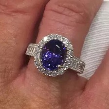 New Top AAA Quality Tanzanite and Diamond Ring 14K White Gold  8500