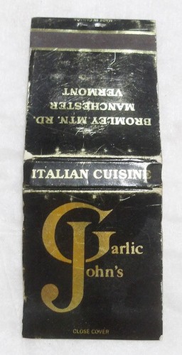 Vintage Garlic John's Italian Restaurant Manchester VT, Matchbook Full Unstruck
